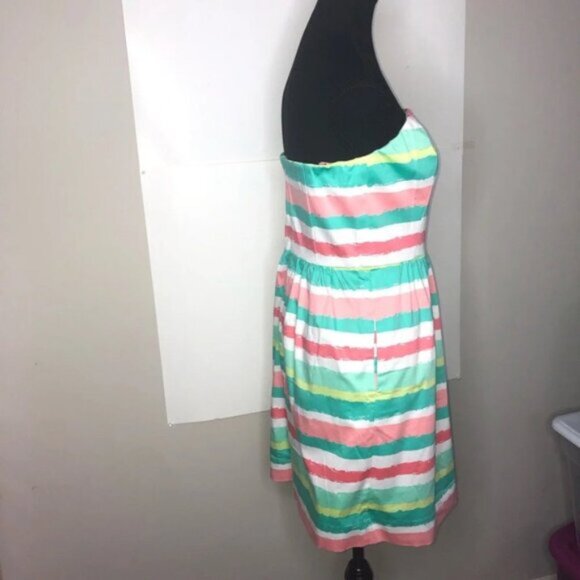 Vineyard Vines Strapless Dress 4 Stripes Pink Green White Back  Zipper Mini - Picture 8 of 16